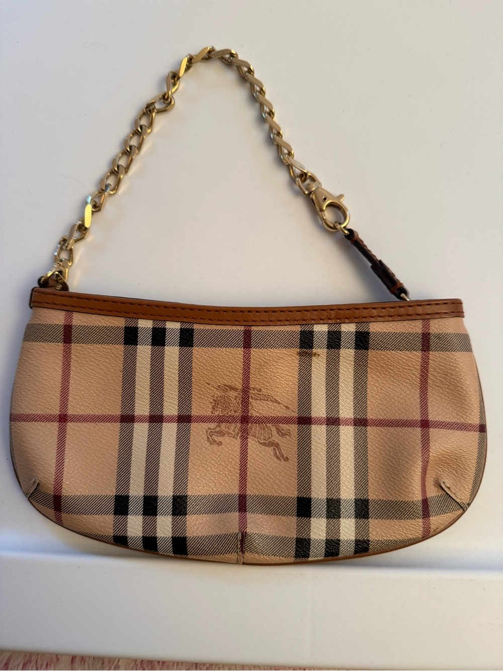 Burberry Clara Tan Nova Haymarket Check Mini Chain Shoulder Bag - Picture 3 of 10
